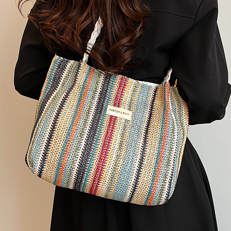 2025 New Classic Summer Beach Vacation Straw Woven Women's Fashion Commuter Shoulder Bag Large Capacity Handbag #swissmilitary