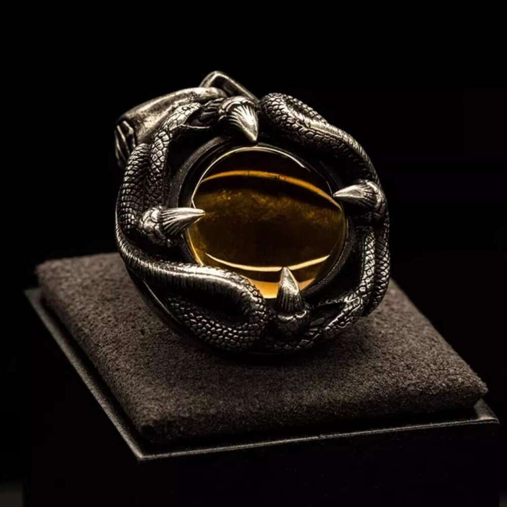 Endless Radiance Pendant Pure Sier Men's Made of Old Hip Hop Necklace with Amber Stone Inlay