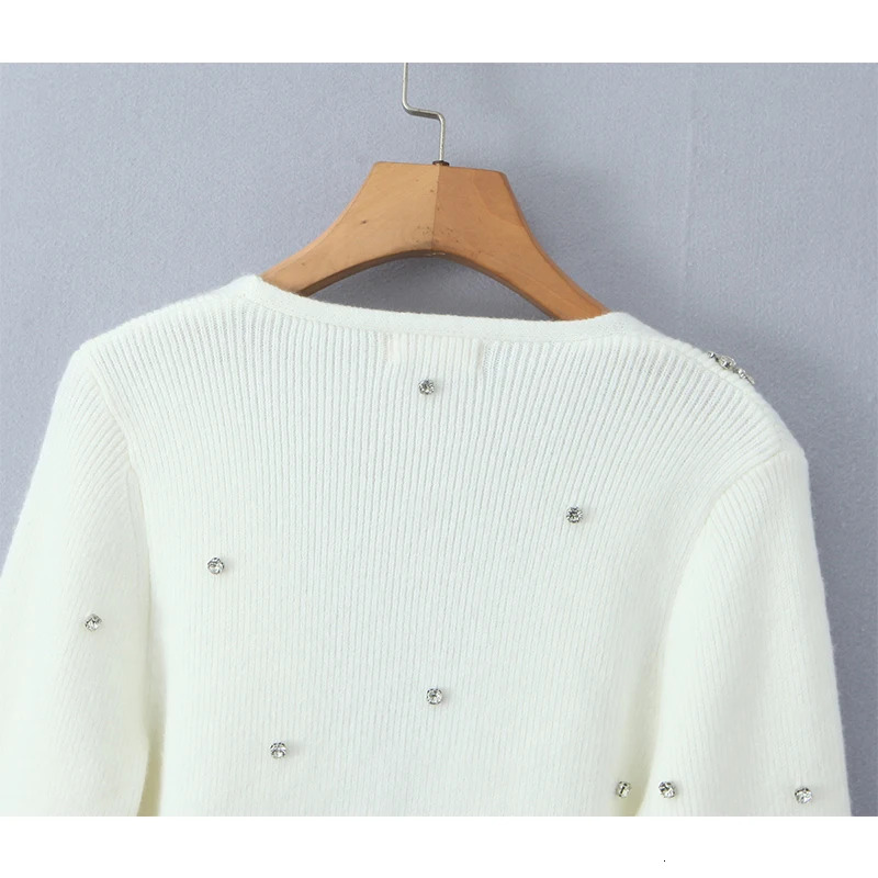 YENKYE 2025 Women Fashion Handmade Diamond Bow Knit Cardigan Long Sleeve V Neck Slim Crop Sweater Elegant Coat Tops 250225