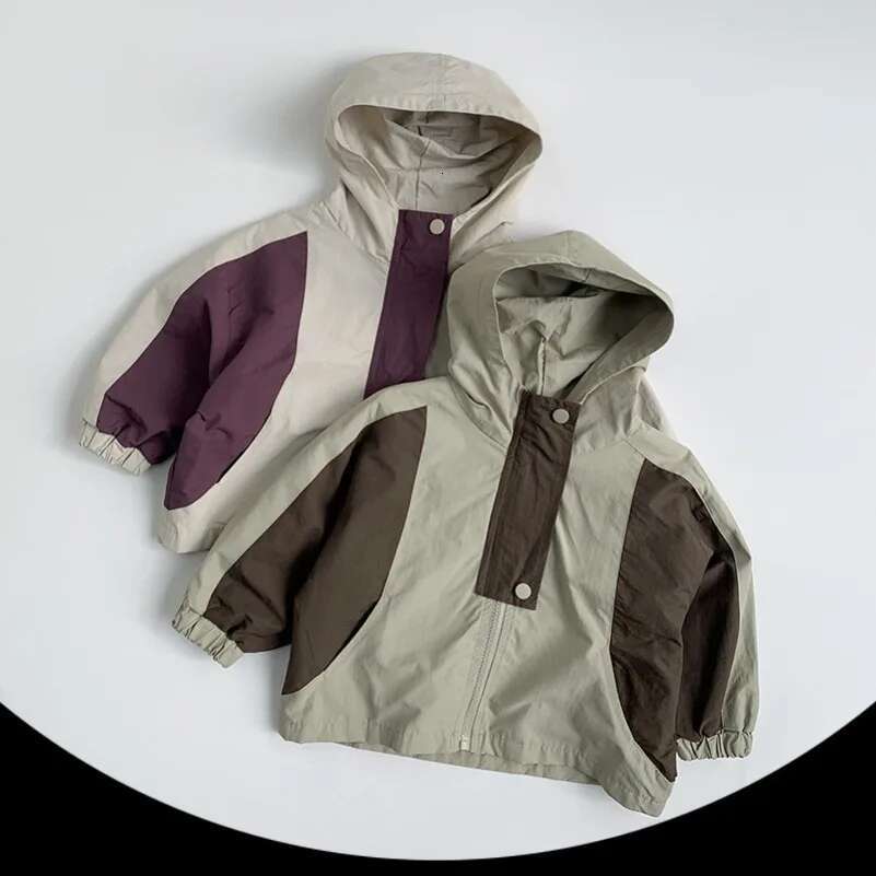 Ddmyshoesvip Spring New Children T Contrast Color Hooded Boys Girls Long Sleeve Casual Jacket Baby Loose Zipper Coat Kids Clothes