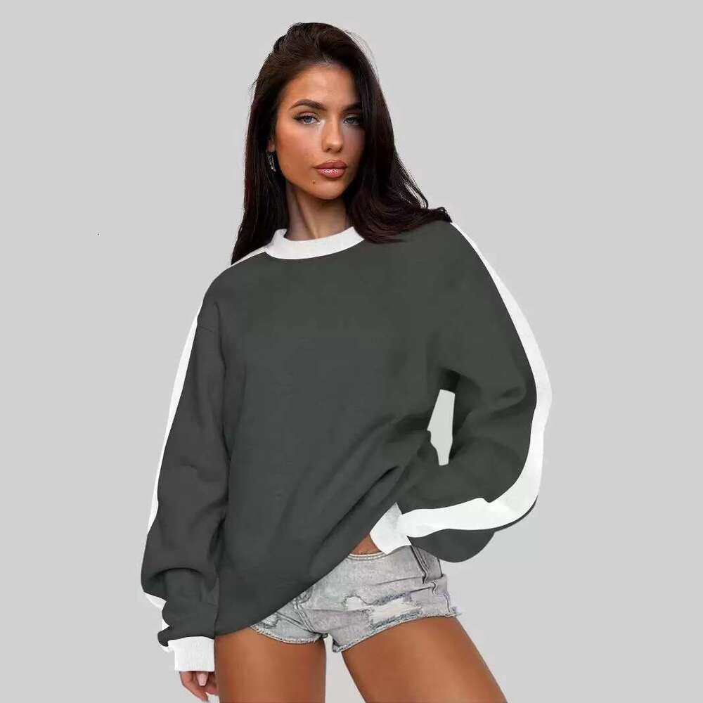 Trendy O-Neck Pullover Hoodie For Women Long Sleeved Knitted Sweatshirts Contrast Colors Autumn/Winter Winter Front Design