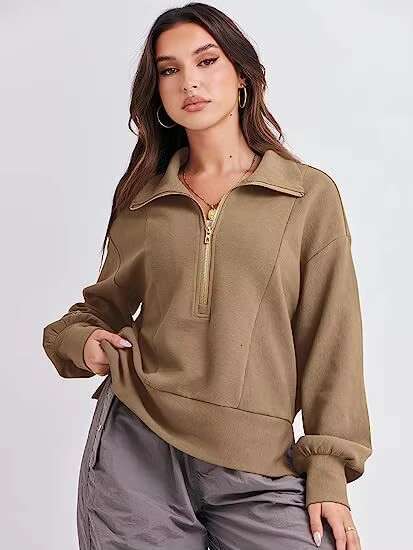 New Oem Custom Wholesale Up Pullover Plain Oversize Sweater 1/4 Half Zip Women's Hoodies Sweatshirts