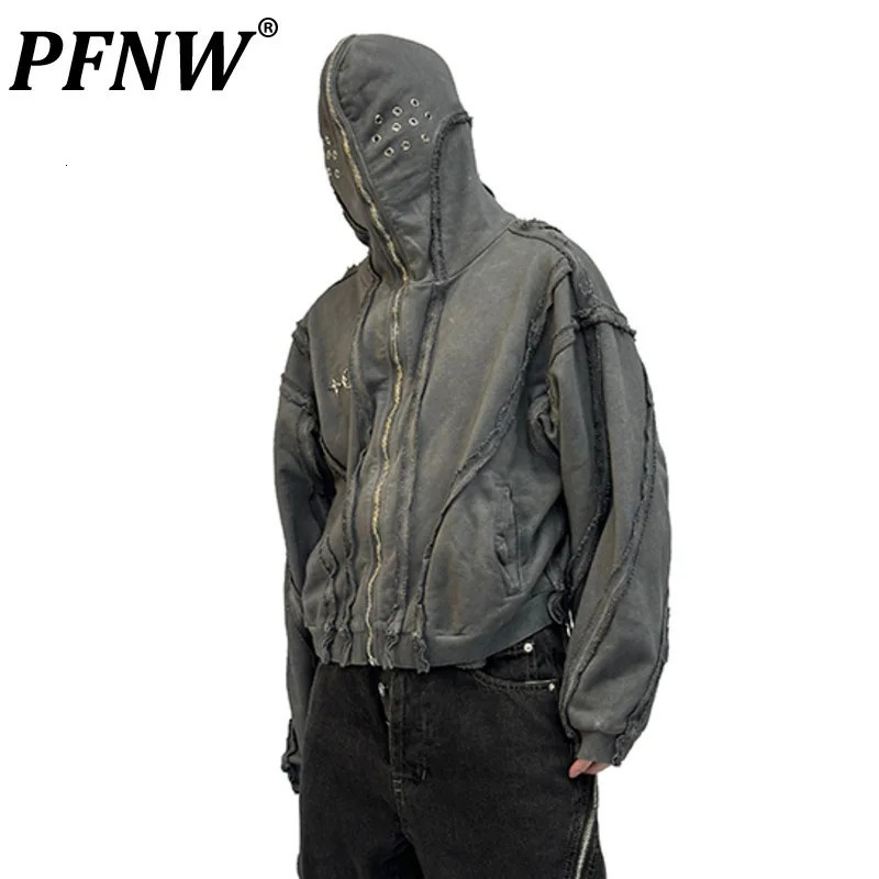 PFNW Worn Out deconstructs mens sportswear cardigan mens high street niche masked hooded sweatshirt spring trend 28W2570 250225