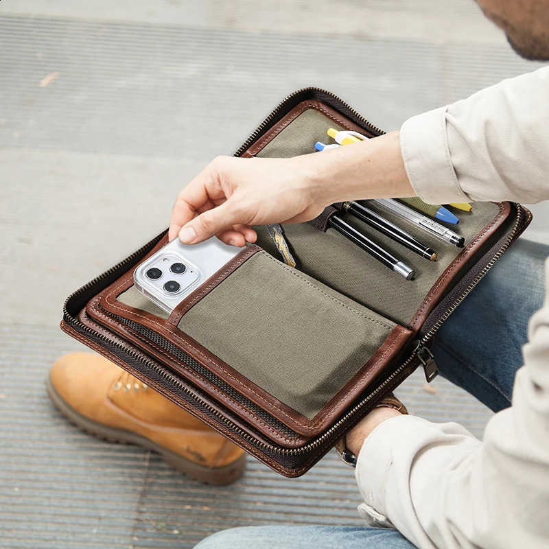 Ship from US CONTACTS Mens Clutch Bag Large Capacity Genuine Leather Male Wallet Zipper Card Purse Document Holder Passport Cover Walet 250228FBB