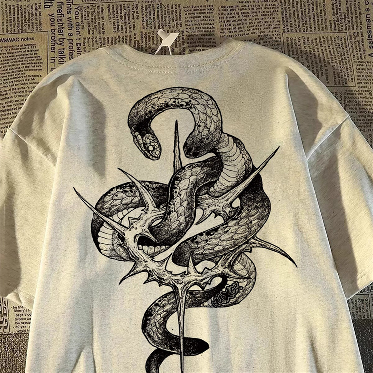 Designer's High-precision Snake Print Round Neck Men's And Women's T-shirt Summer Vibe Street Style Dark Short Sleeved Fashion Brand Fr