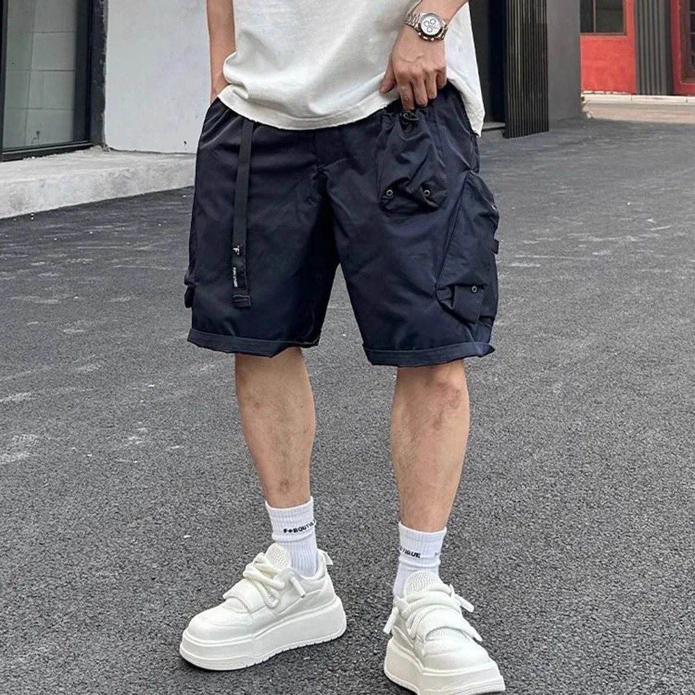 Summer Mens Workwear Shorts Simple American Style Retro Solid Color Loose Creativity Pockets Versatile Casual Daily Shorts 250225