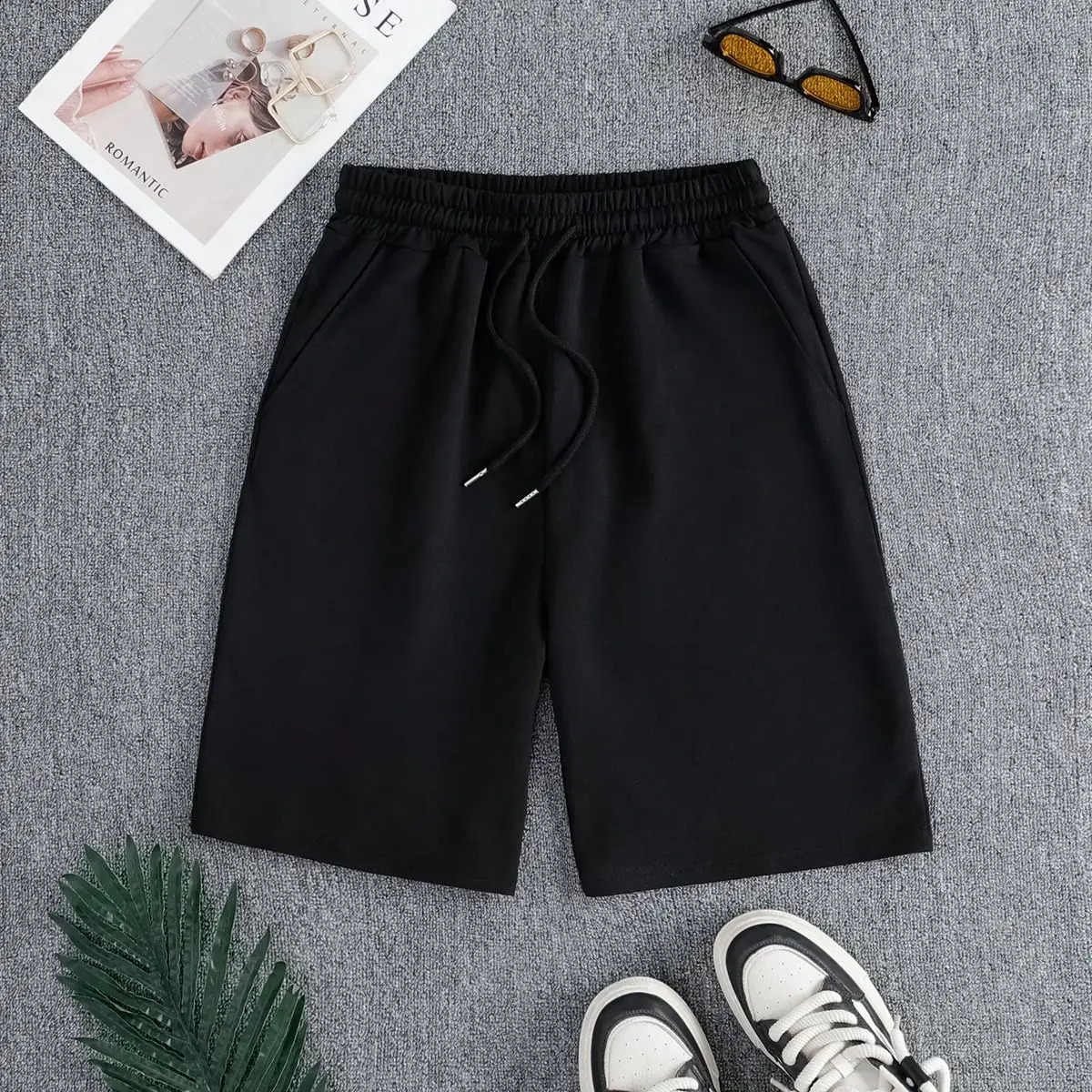 Plus Size Women Shorts Summer High Elastic Lace Up Drawstring Wide Leg Sweat Fitness Running Loose Casual Sports Pants 250228Z