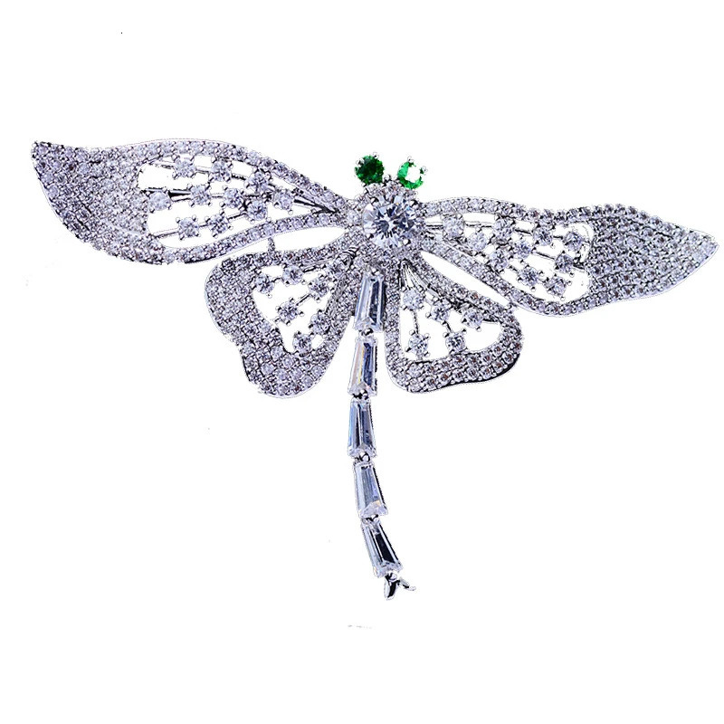 Lovely Big Silver Color Dragonfly Brooches for Women Men Zircon Insect Brooch Vintage Dress Scarf Pin Christmas Gift 250227