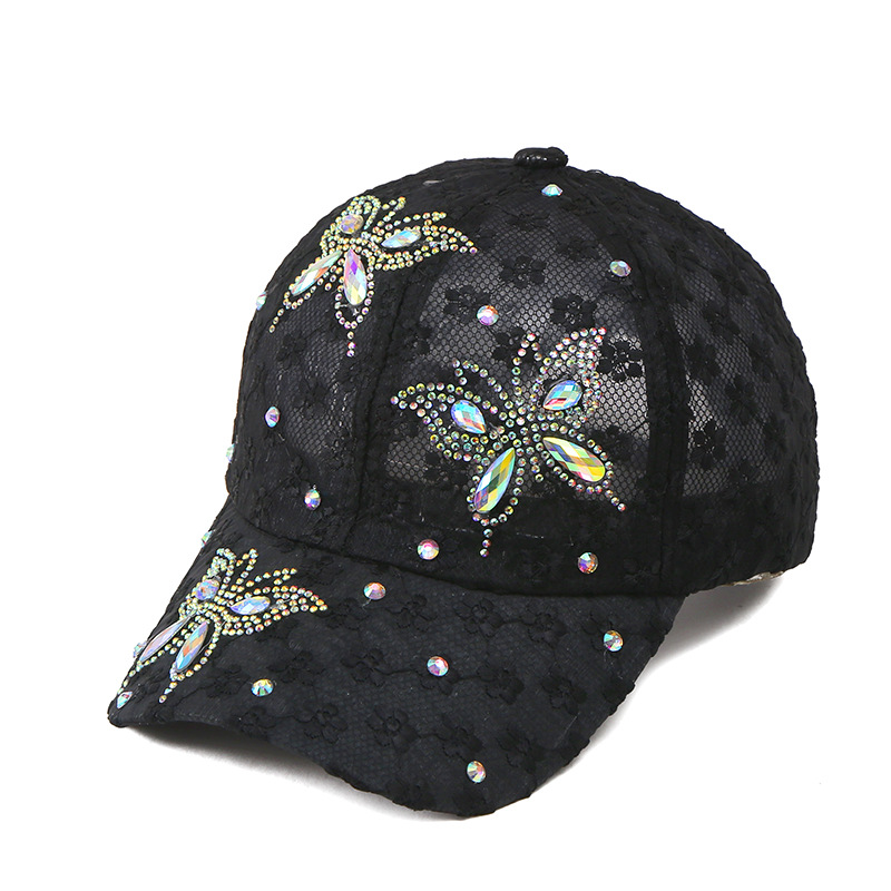 The new breathable versatile sun hat Korean lace drilling butterfly duck tongue cap female outdoor hollow baseball cap