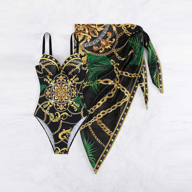 Women's Sexy Swimwear New One Piece Swimwear Women's Sexy Back Printed Bikini Cover Up Two Piece Bikini Set