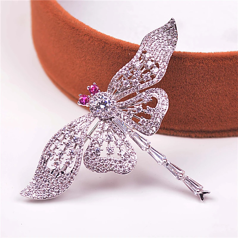 Lovely Big Silver Color Dragonfly Brooches for Women Men Zircon Insect Brooch Vintage Dress Scarf Pin Christmas Gift 250227