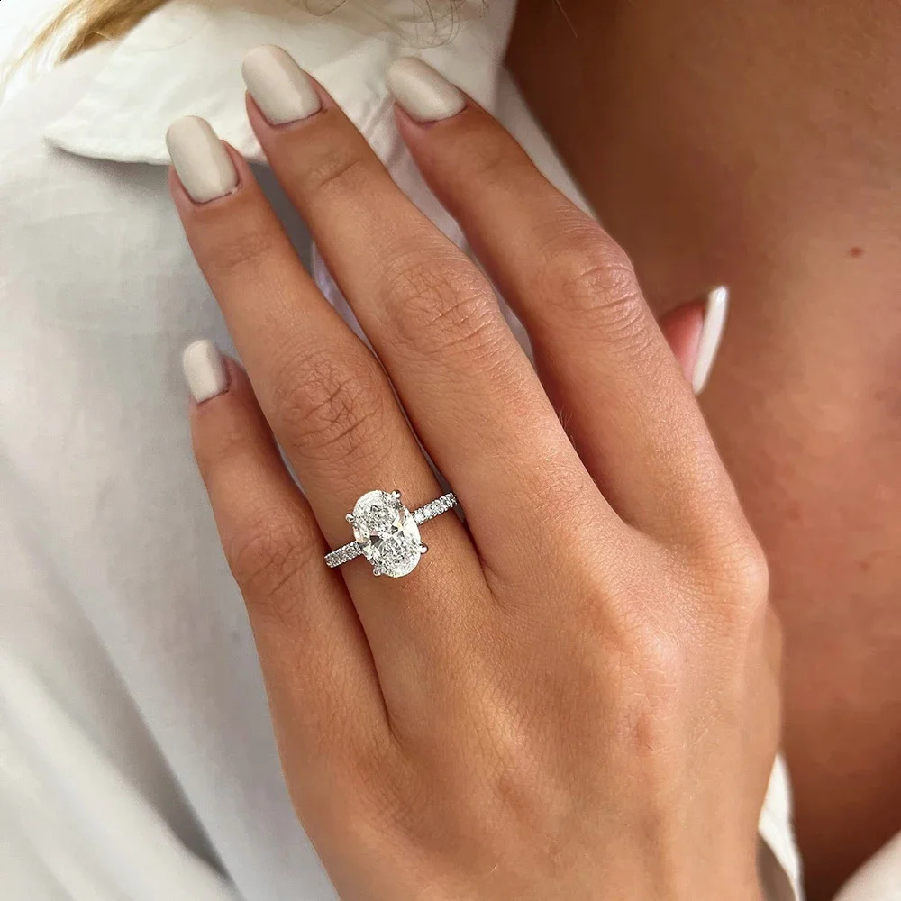 1/2/3CT Oval Cut Full Engagement Ring With Certificate S925 Silver Solitaire Hidden Halo Diamond Wedding Rings Band 250219
