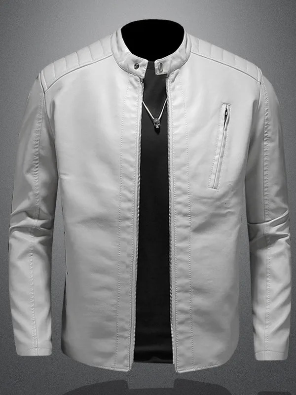 2023 Mens Leather Jacket Stand Collar Slim Pu Autumn Fashion Men Motorcycle Causal Coat Male Moto Biker 250225