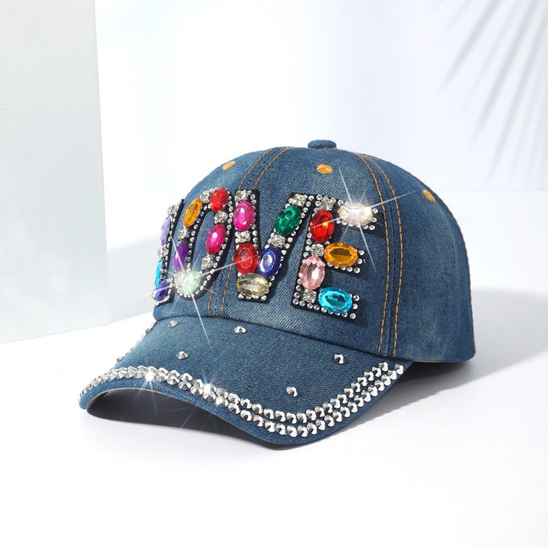 With diamond cowboy baseball cap spring and autumn inlaid diamond duck tongue cap baseball cap Ms. outdoor leisure versatile sunshade cap tide