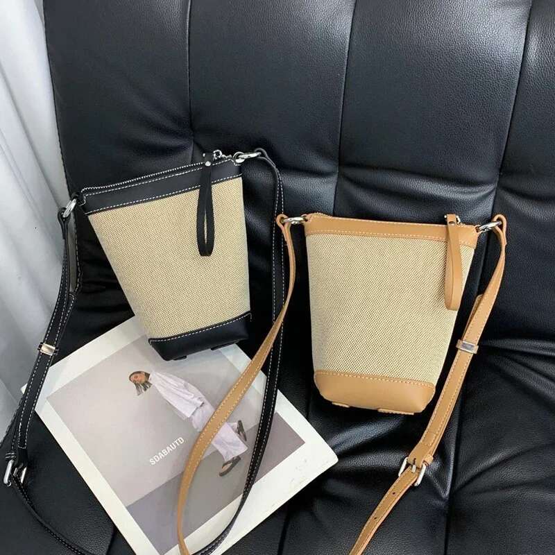 2024 Genuine Leather Canvas Crossbody Women's Bucket Autumn Winter Ladies Designer Brand Lightweight Small Bag