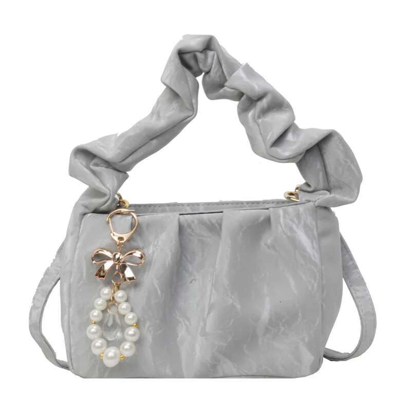 Fashion Chinese Girls Shoulder Handbag Tote Wrinkled Clouds Women's Underarm Bag Pearl Decoration PU Material