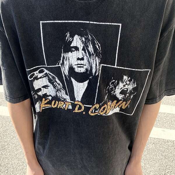 Nirvana band Ke himself looks like Kurt Cobain short vtg high street rap couple half sleeved trendy T-shirt