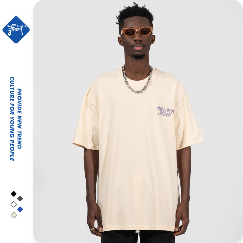American Fashion Brand T-shirt Men's Short Sleeve Loose Oversize220g Street Hip Hop Couple Bottom Shirt