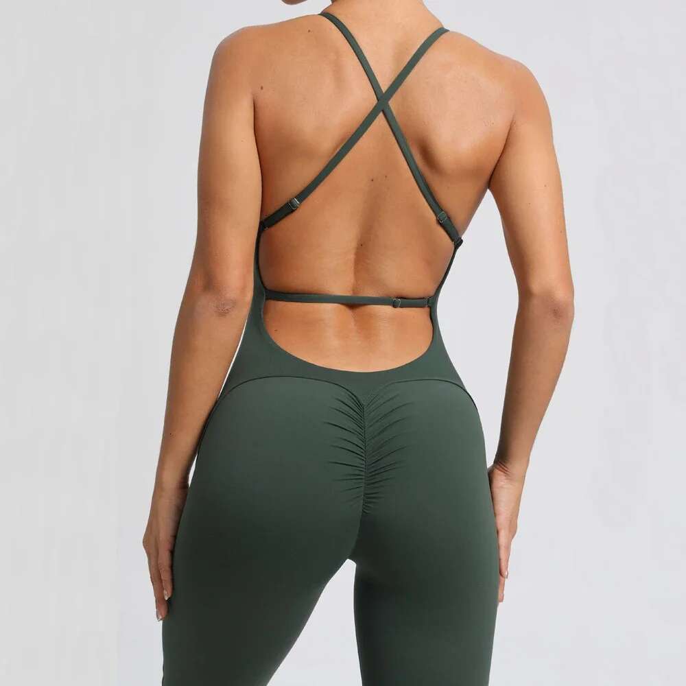 2025 Nylon Pad Bunny Sportwear Fiess Yoga Set Workout Flared Legging One Piece Jumpsuit Pants Exercise Active Wear Bodysuit