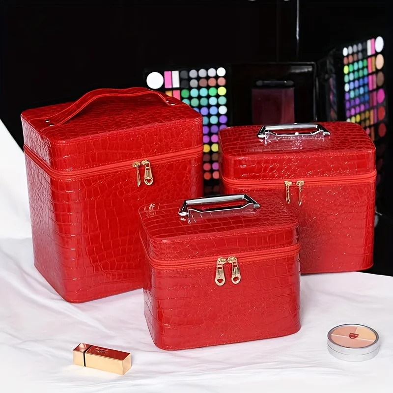 Ship from US 1pc e Pattern Makeup Case With Handle Large Capacity Zipper Cosmetic Train Travel Organizer For Women Bag 250227FBB