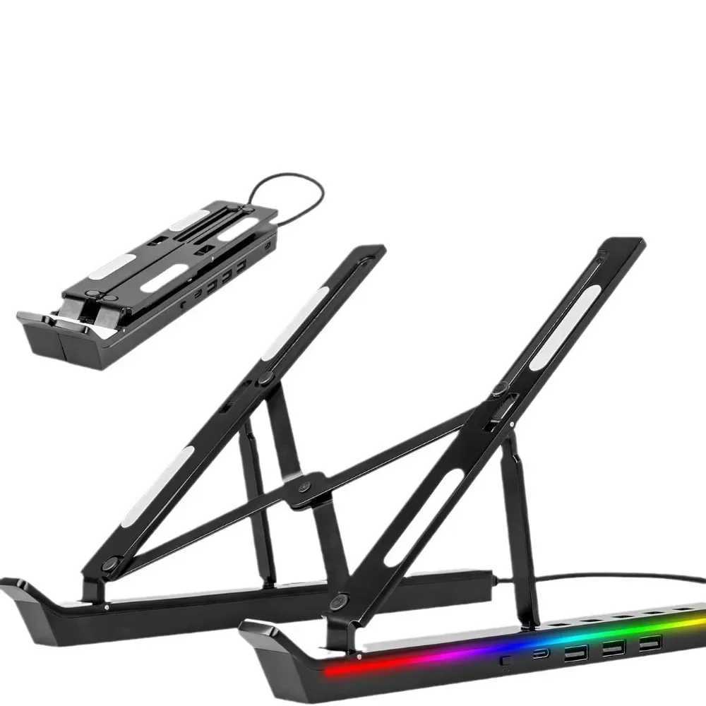 Laptop stand with USB GRB aluminum alloy luminous stand adjustable heat dissipation docking station stand laptop standXJ220228