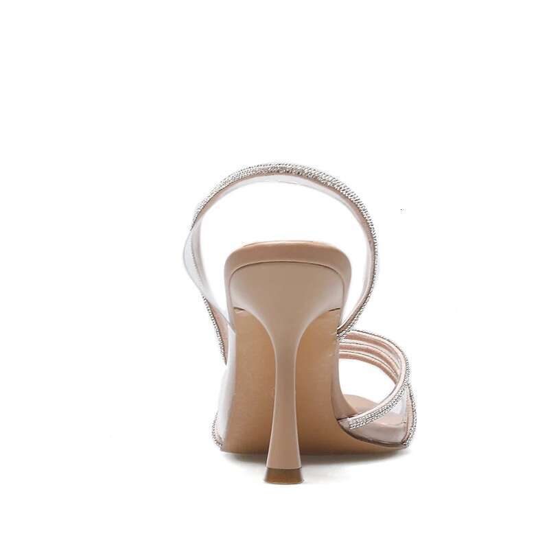 Fashion Sandals Women Summer Sexy High Heels Rhies Elegant Pointed Toe Transparent PVC Party Pumps Shoes