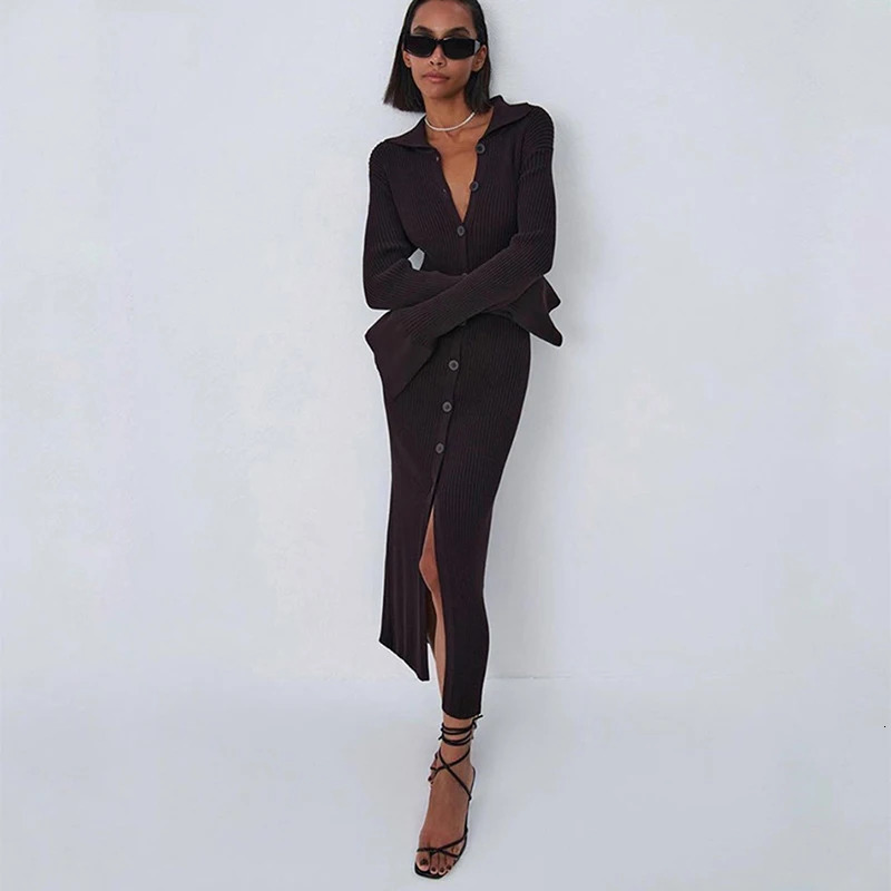 Flare Sleeve Knitted Dress Women Y2K Autumn Winter Sexy Slim Green Midi Dress American Single Breasted Streetwear Club Dresses 250226