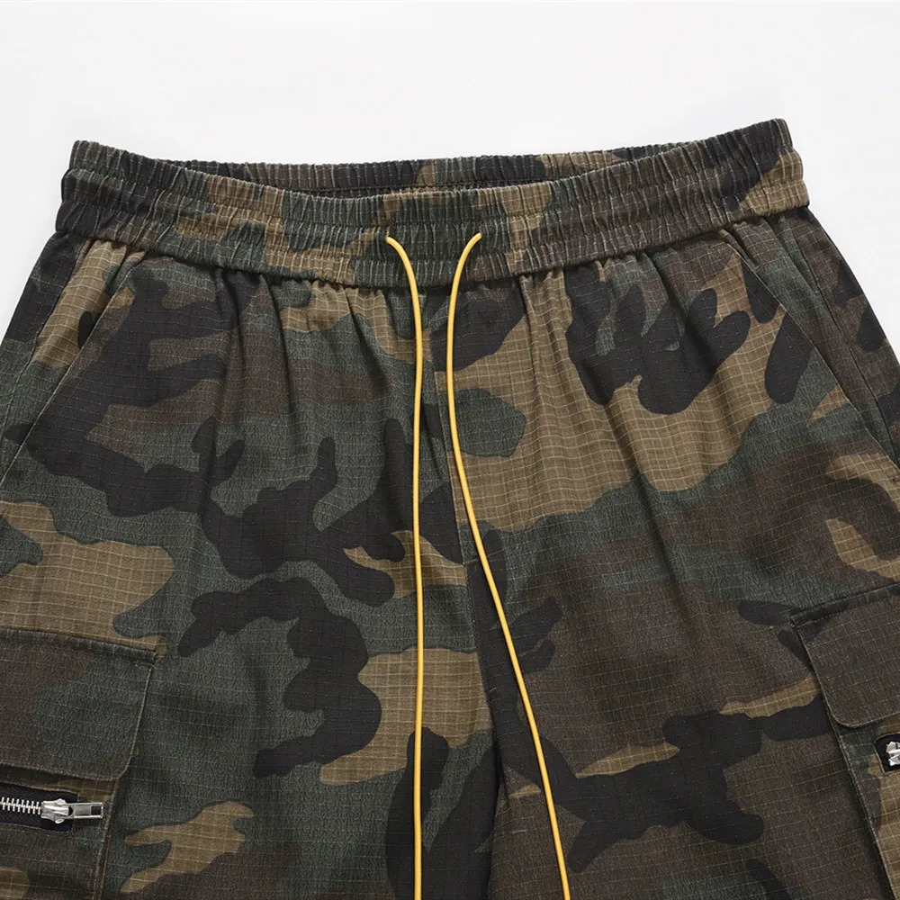 Frog Drift Fashion Vintage Street Cargo Camouflage Techwear Sweatpants Washable Casual Drawstring Pants Shorts For Men Women 250225