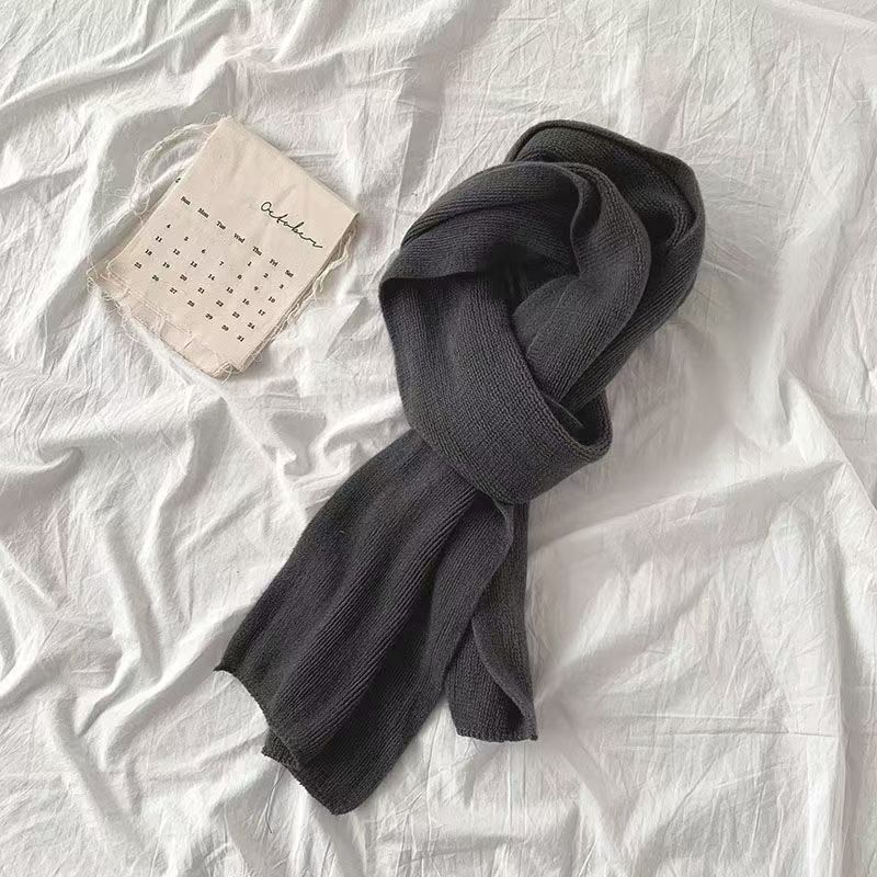 T192 Korean style winter new white wool scarf knitted warm solid color student couple scarf men and women all-match long