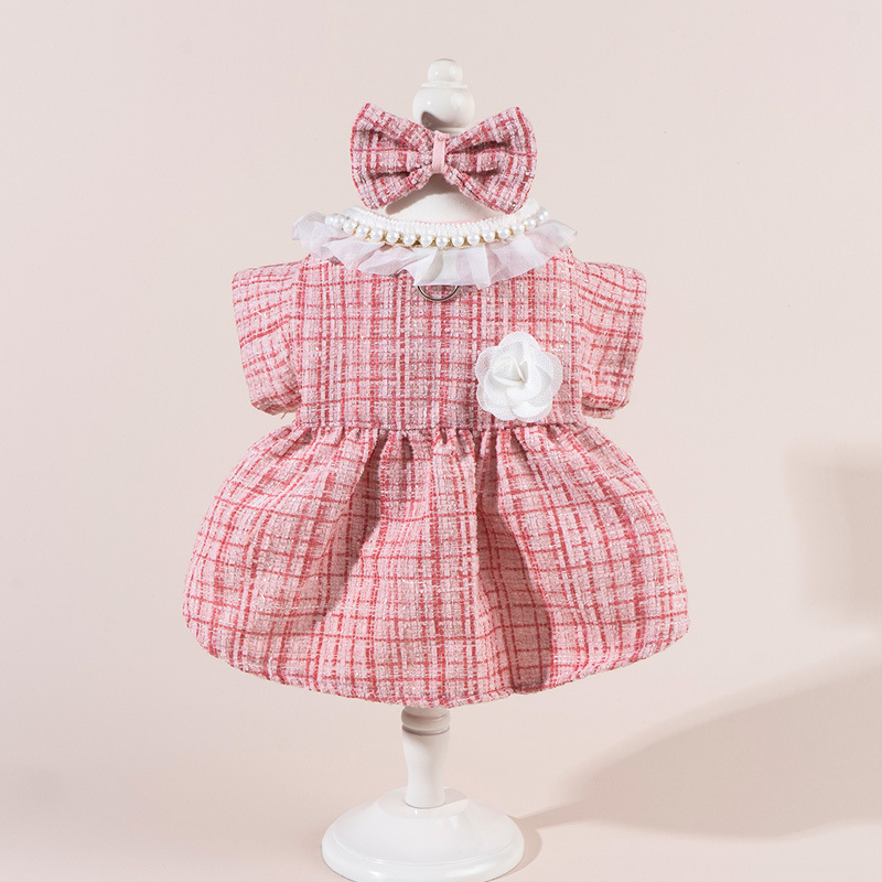2025New Spring Autumn Pet Clothes Suit with Hairbow Best Quality Designer Dog Dress Selling Pet Apparel