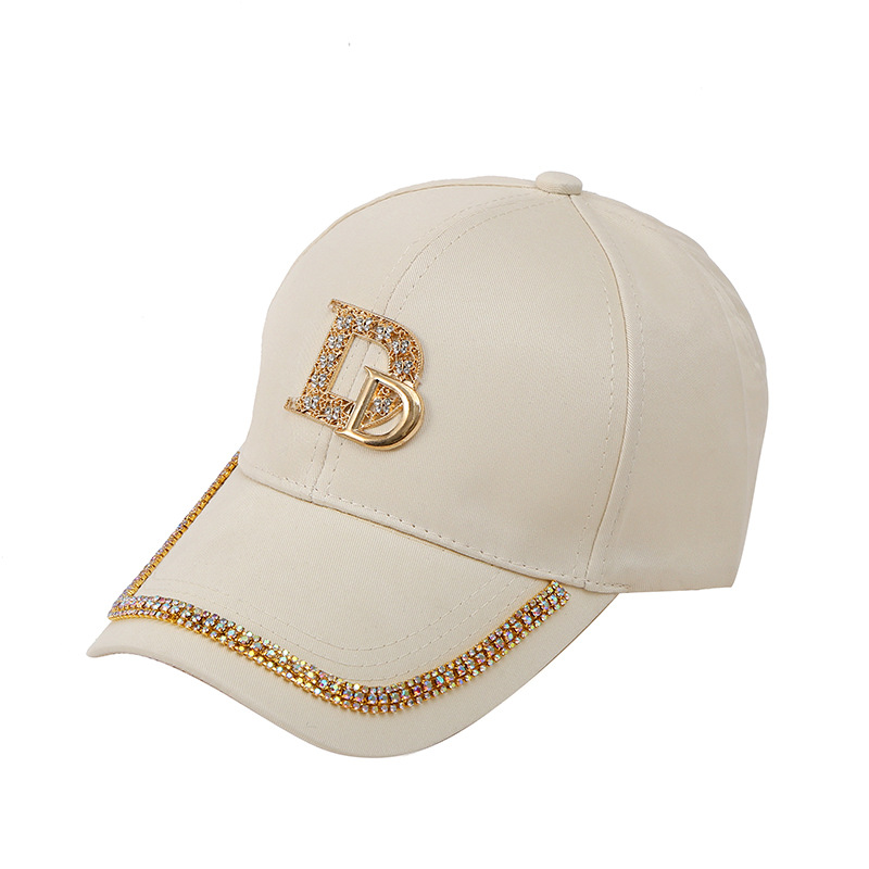 Korean version of the sun hat female fashion trend D letters rhinestone duck tongue cap net red models show face small sunscreen baseball hat