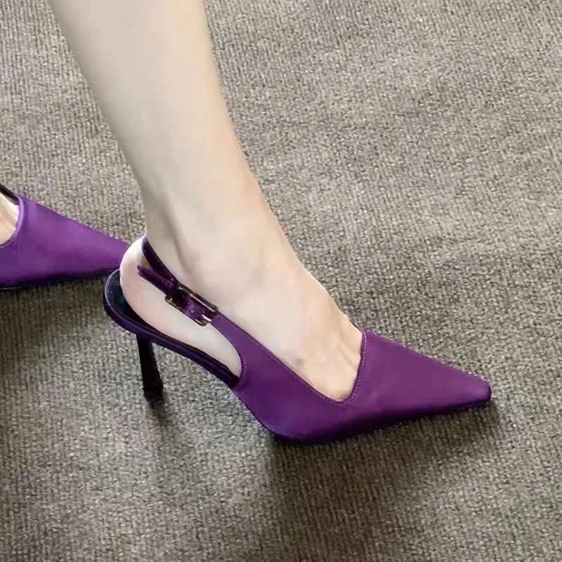 Comfort Shoes for Women Sandals Stiletto Heels Summer Suit Female Purple Large Size New Girls Low Pointed High Black Big