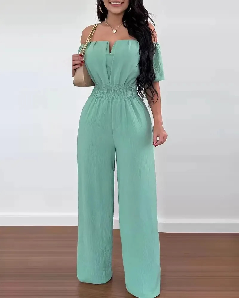 Summer Elegant Off Shoulder Womens Jumpsuit Fashion Trend Casual Short Sleeve Wide Leg Pants Jumpsuits for Women Overalls 250225