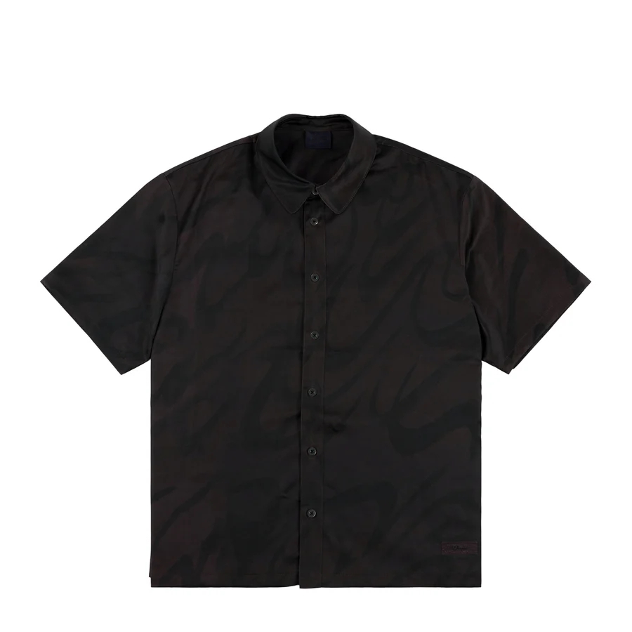 Men's Black Chilling Satin Polo Shirt with Allover Happy Print Loose Fit for Casual Wear Custom Branded