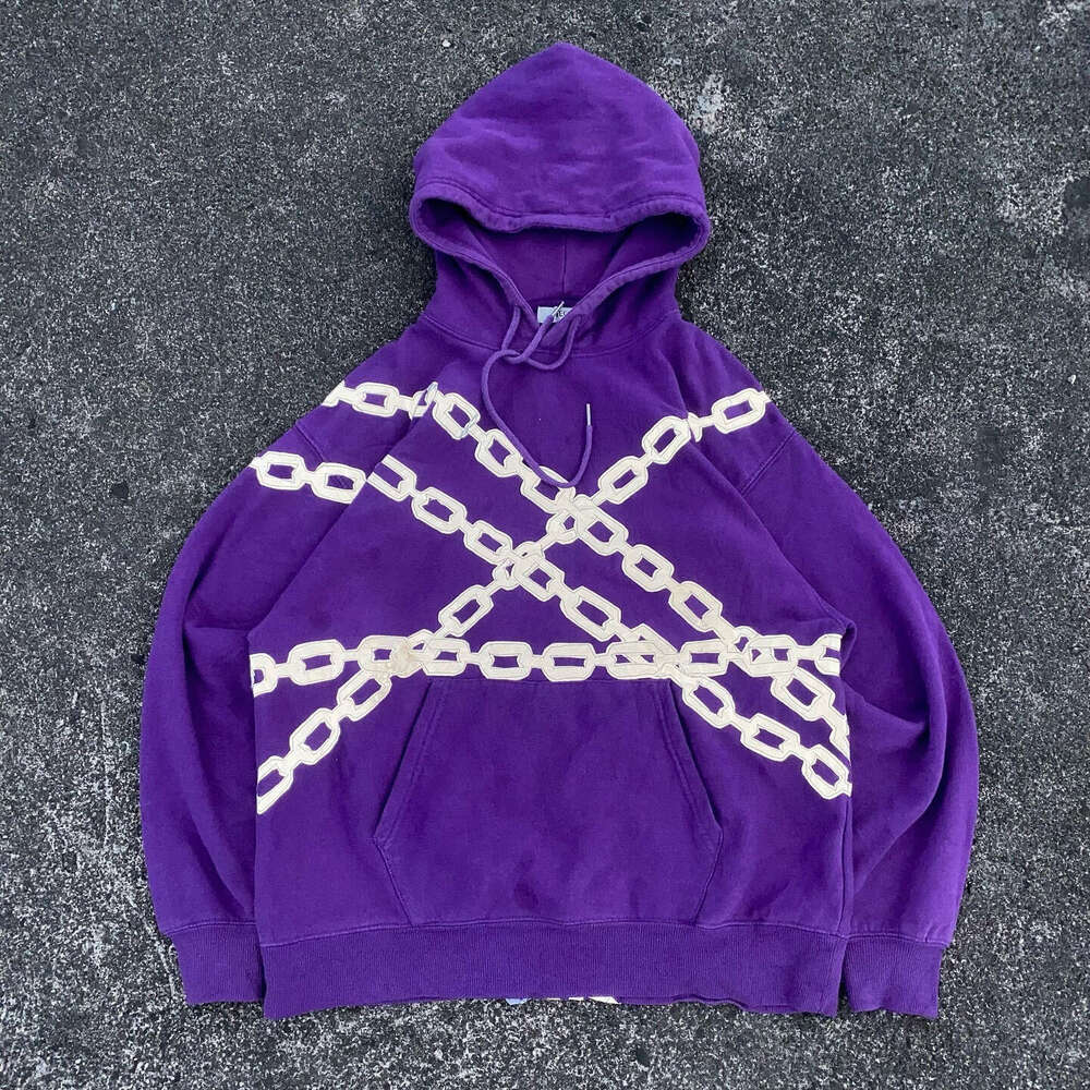 International Station Winter Trendy Men's and Women's Same Style Purple Shackle Embroidered Hoodie
