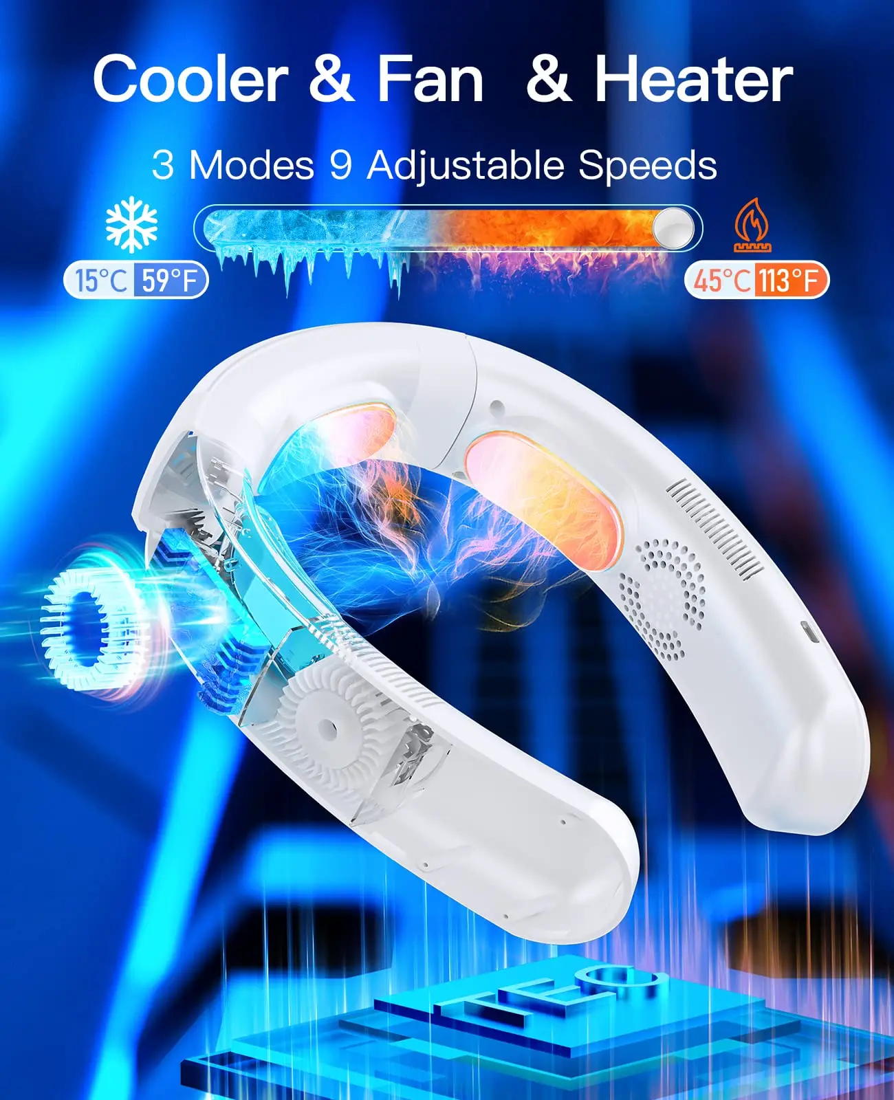 2026 New Wearable Air Conditioner USB Rechargeable Portable 3 Refrigeration Hanging Neck Fan Mute 6000mAh Outdoor Summer Cooler