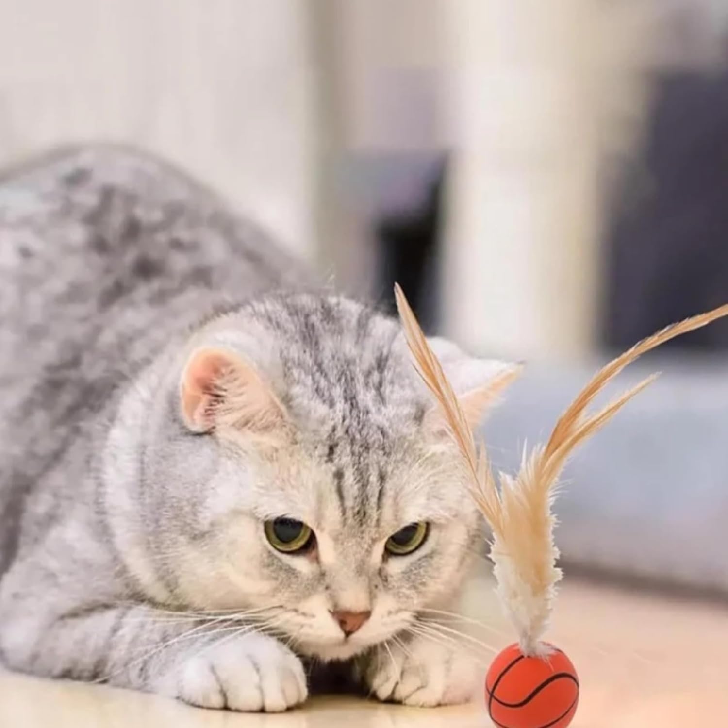 3PCS/Set Interactive Feathered Bounce Ball Set - Enhance Your Feline's Playtime with Soft Plush Tail Attachments & Durable Materials