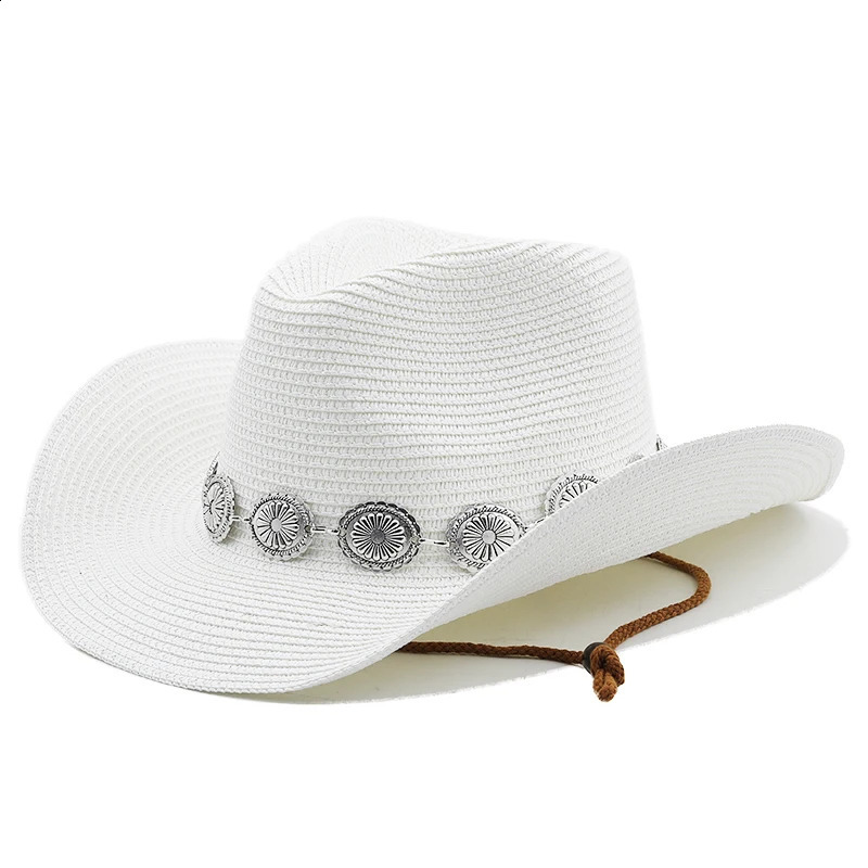 Summer Men Women Straw Hollow Western Cowboy Hat Elegant Lady Punk Sombrero Hombre Cowgirl Outdoor Jazz Beach Sun hat 250227