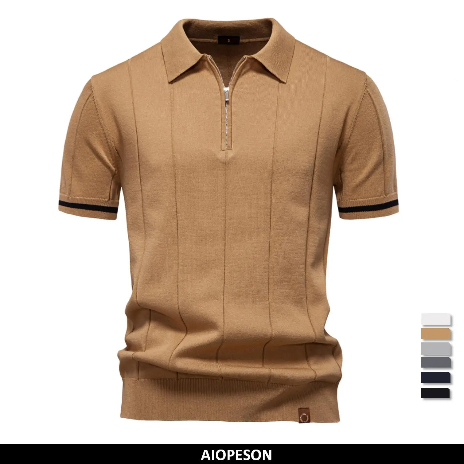 AIOPESON Business Casual Knit Polo Shirt For Men Fashion Neck Turn Down Collar Mens Social Golf Polo Shirts 250227