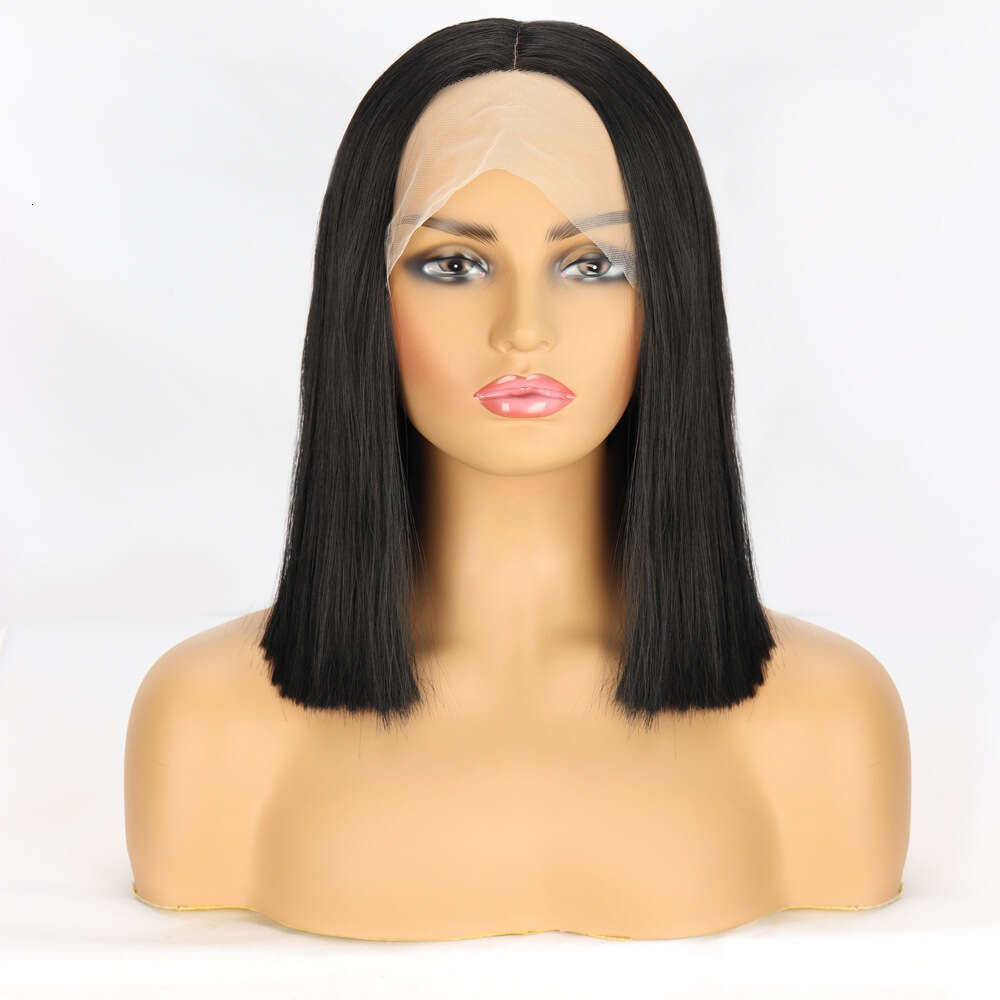 HD Front Lace Wig Front Female Hand Hook BOBO Head Short Straight Fiber Loop Headset Lace Wig Black
