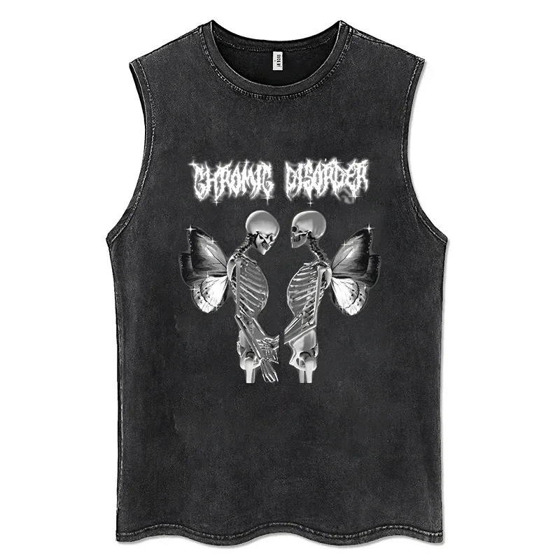 Retro black womens tank top 100% pure cotton mens hip-hop punk rock sleeveless T-shirt Gothic vest Y2K clothing 250226