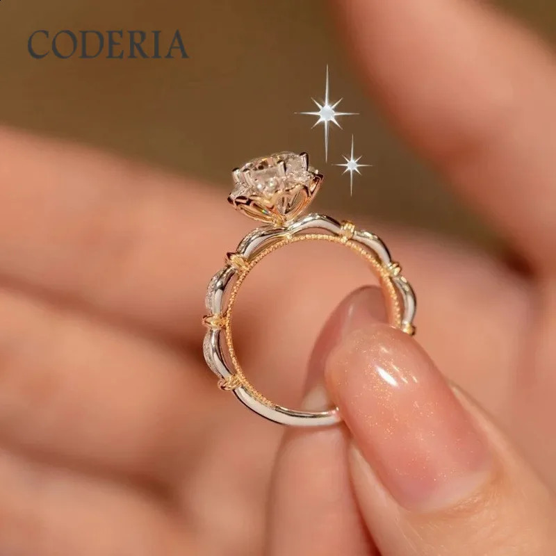 Real Sterling Silver Rose Diamond Ring D color 0.5CT Six Claw Engagement Wedding Ring Fine 18K Gold Jewelry 250219