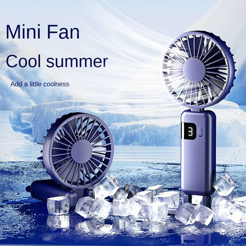 USB Mini Handheld Fan Digital Display ventilador Foldable Portable Neck Hanging Fan 5 Speed Rechargeable Electric Fan Air Cooler