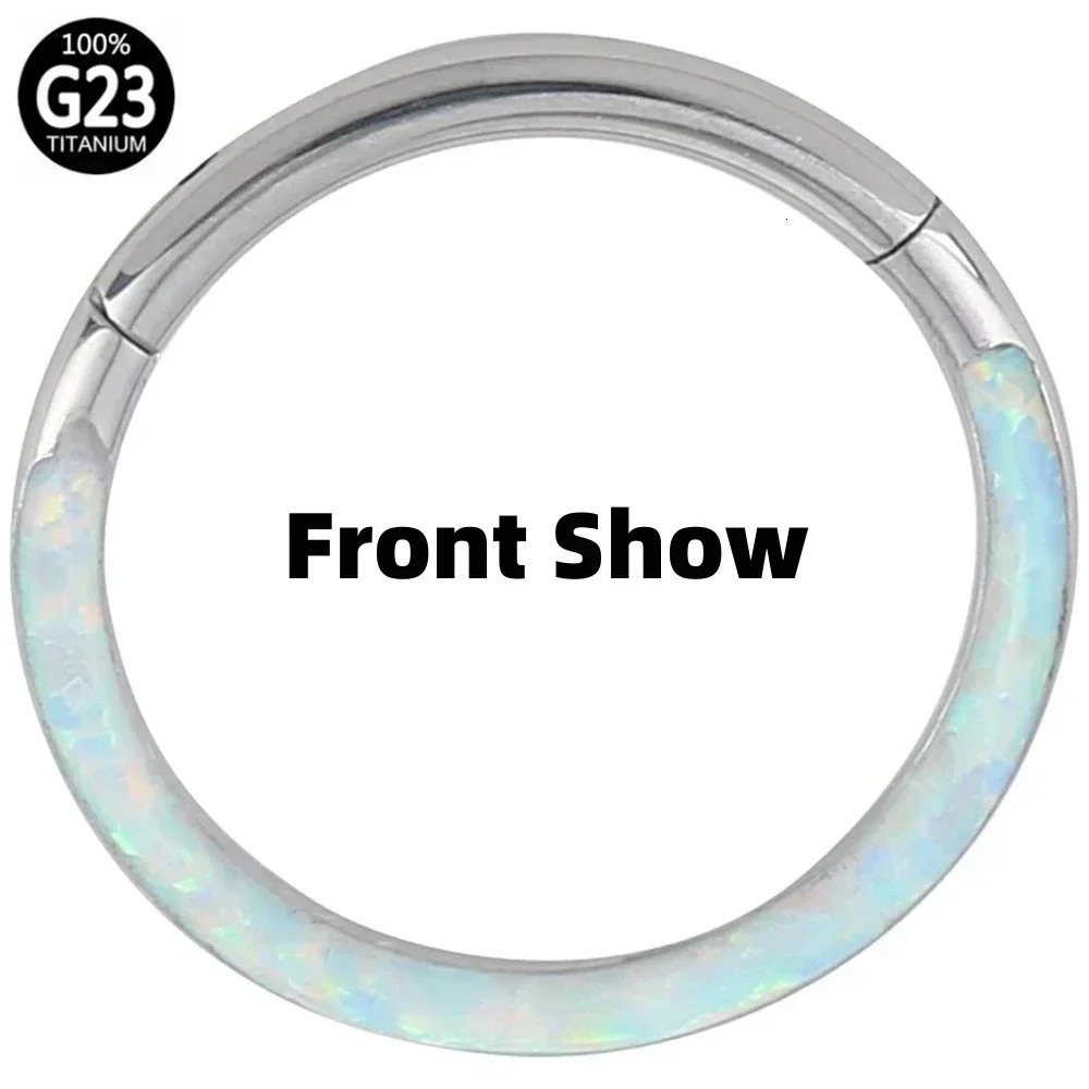 G23 Front Side Opal Nose Ring 6mm - 12mm Septum Clicker Hinged Hoop Ear Cartilage Tragus Lip Piercing 250227