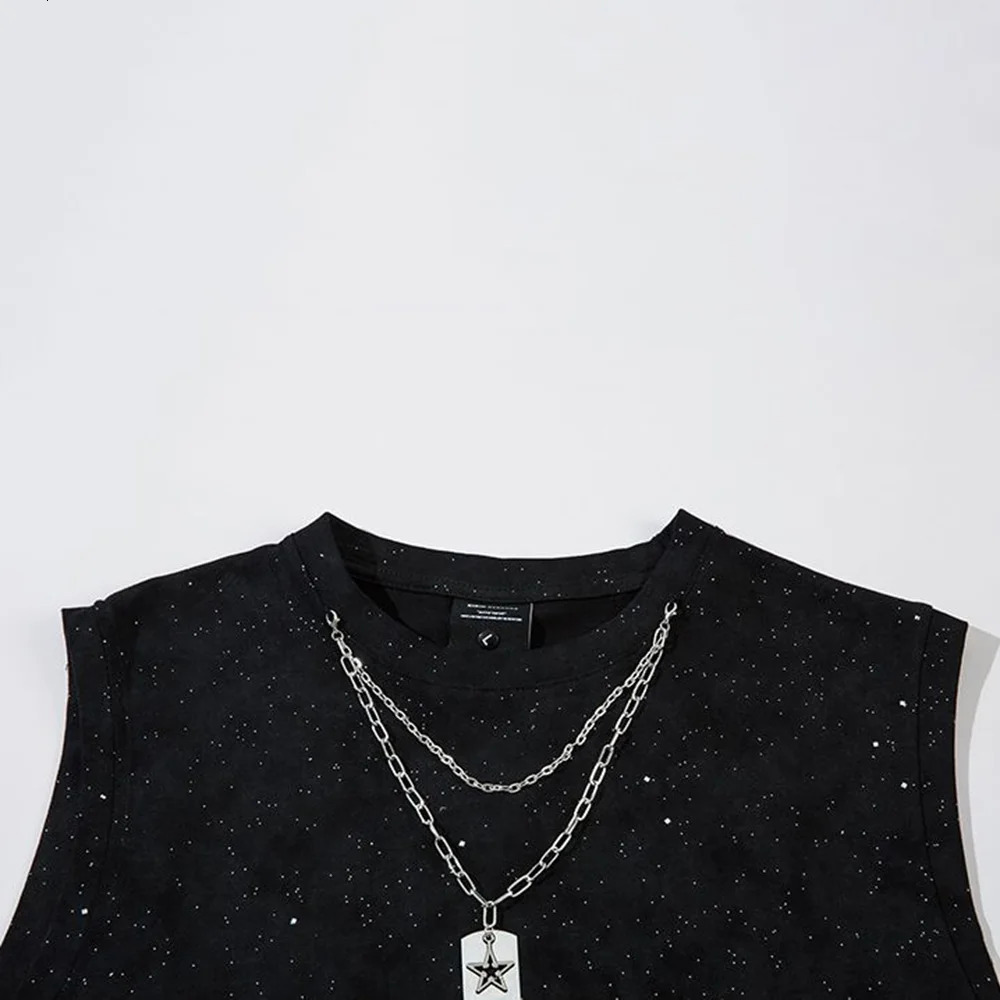 Mens Vest Ripped Starry Sky Print Casual Tank Top Summer Y2k Streetwear Personality All-Match Gym Daily Tops Mens Clothing 250226