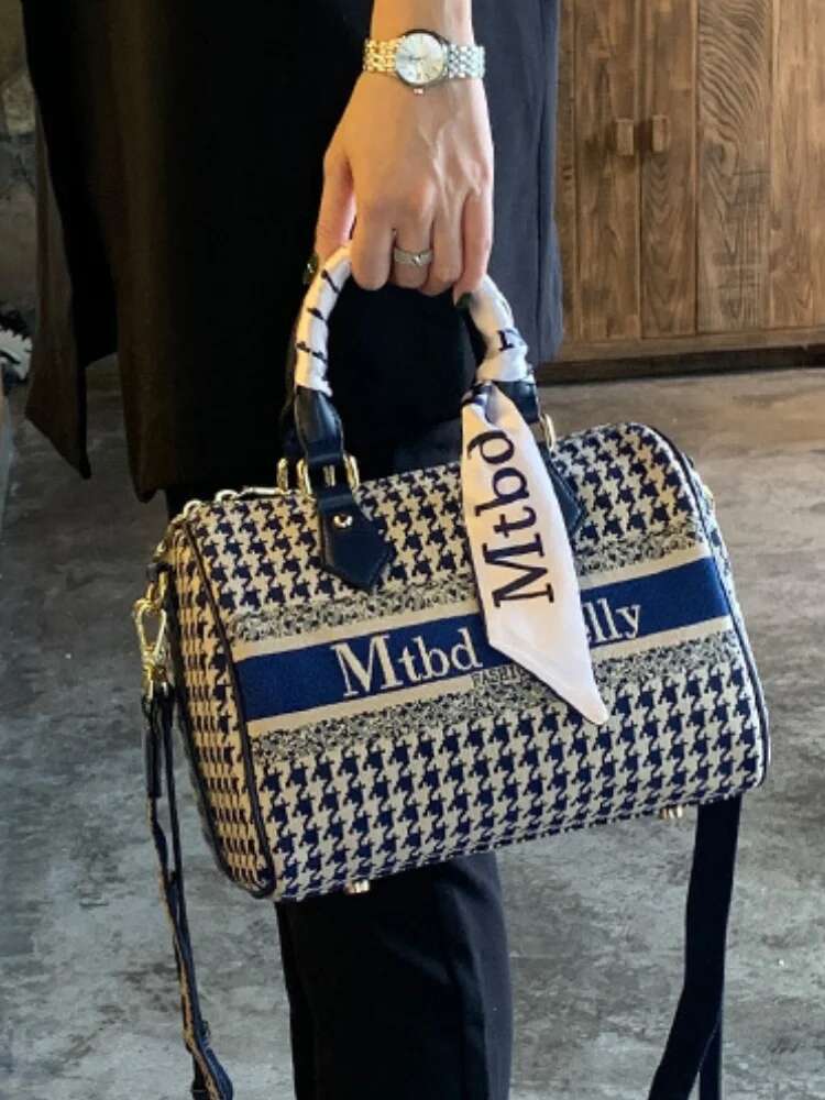 Versatile Thousand Bird Check Handbag Pillow Retro Printing Ladies Shoulder Bag Fashion Leather Girls Crossbody Embroi