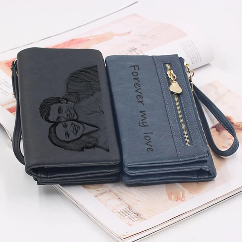 Ship from US Picture Wallet High Capacity Fashion Women Wallets Long Dull Polish PU Leather Female Customize Double Zipper Clutch 250228FBB