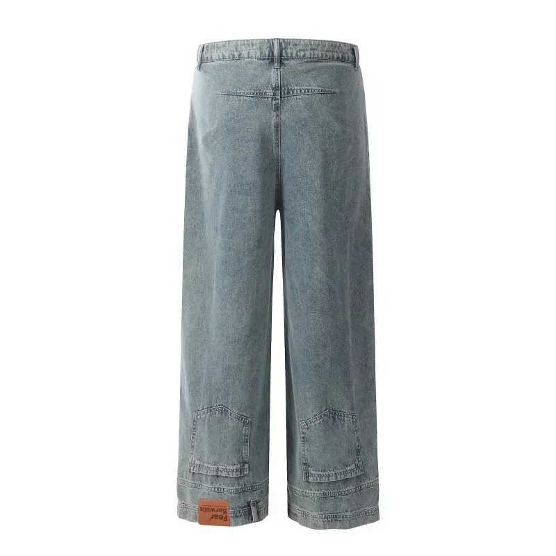 New Arrival Autumn Mens High Street Fashion Baggy Jeans Reverse Pocket Design Straight Wide Leg Denim Trousers Solid Color Y2K Vintage Jean Z250228