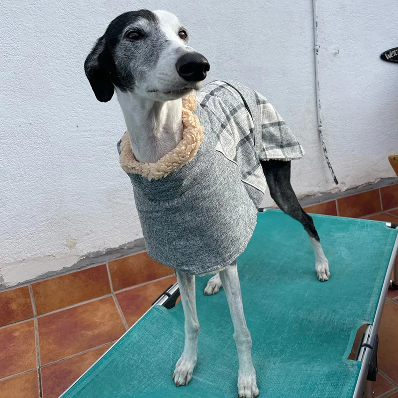 Warm Fleece Winter Big Dog Clothes Fashion Plaid Print Pet Jacket with Belt for Medium Large Dogs Greyhound Weimaraner Clothing 250226