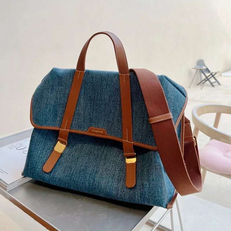 Spring New Song Brand Design Crossbody High Capacity Commuting Briefcase Denim Backpack For Women Tote Bag